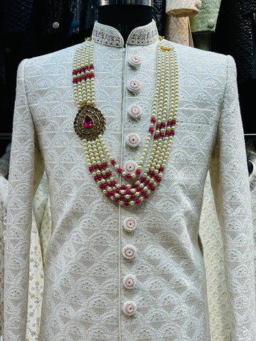 Cream coloured silk wedding sherwani