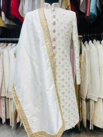 Ivory hand embroidered groom sherwani