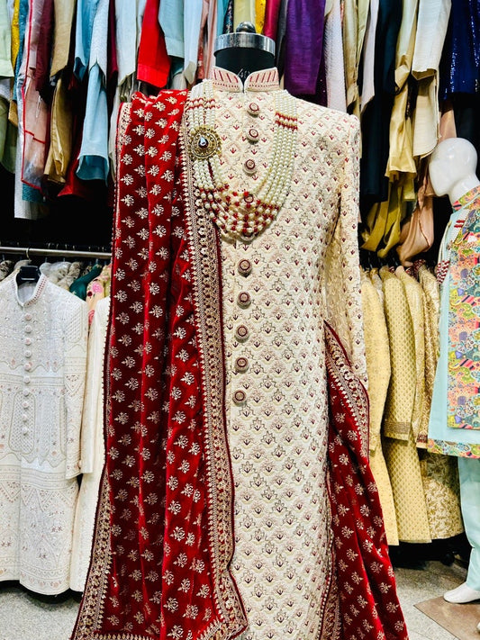 Ivory hand embroidered men sherwani