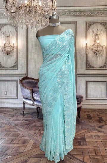 Beautiful lilac georgette saree