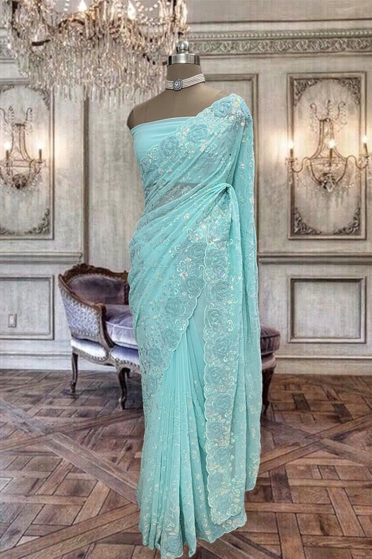 Beautiful lilac georgette saree