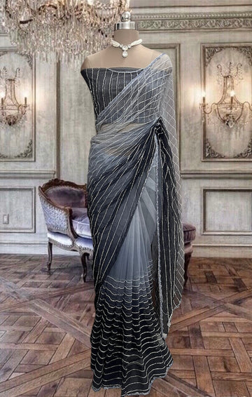 Beautiful dusty lavender- purple shaded georgette saree