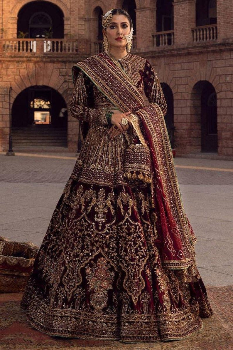 maroon kalidar organza peshwas multi-hued golds