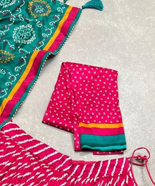 Ninos Girls Printed Angrakha Gotta Patti Pure Cotton Kurta With Sharara & Dupatta