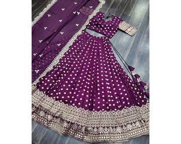 ViscoseReception Wear Jacquard With Embroidered Work Wine Lehenga Choli Chanderi Lehenga Choli