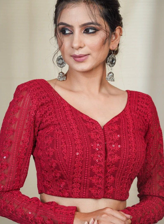 Red Chikankari Blouse