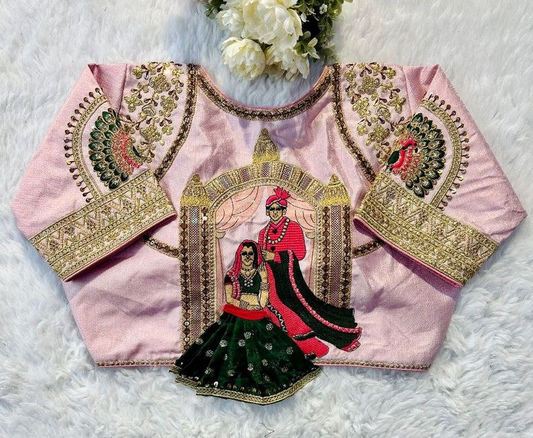 Silk Embroidery Sequnce Work Birdal Wedding Blouse