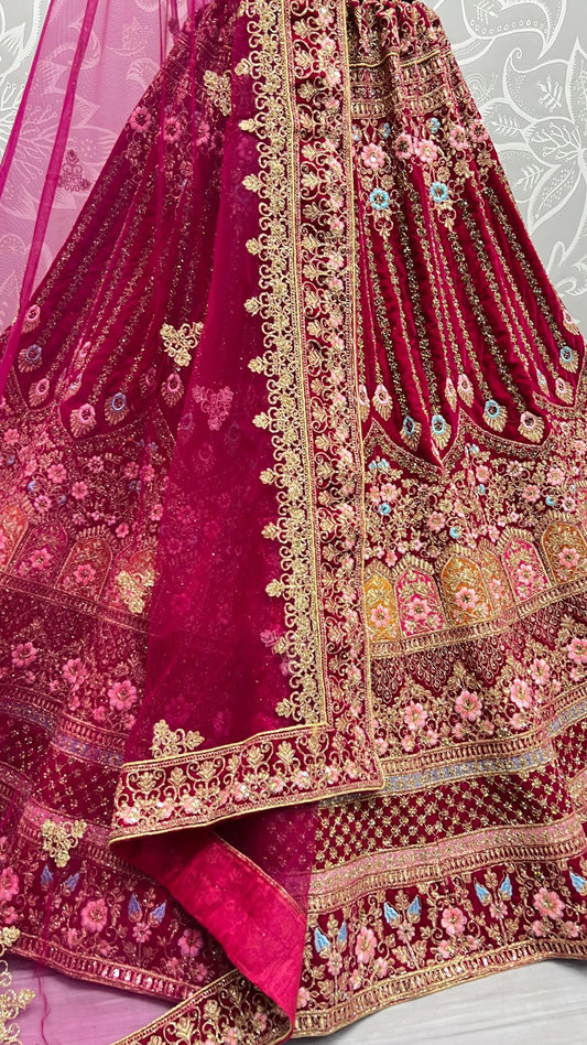Sober Work Semi Bridal Lehenga Choli Partywear Pink and Maroon Gujju Fashions Designer Lehnga Choli