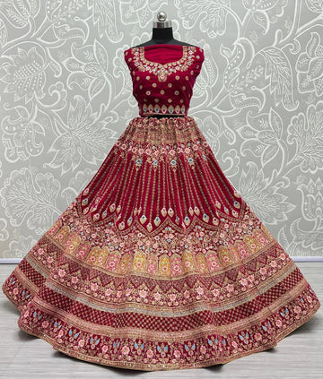 Sober Work Semi Bridal Lehenga Choli Partywear Pink and Maroon Gujju Fashions Designer Lehnga Choli
