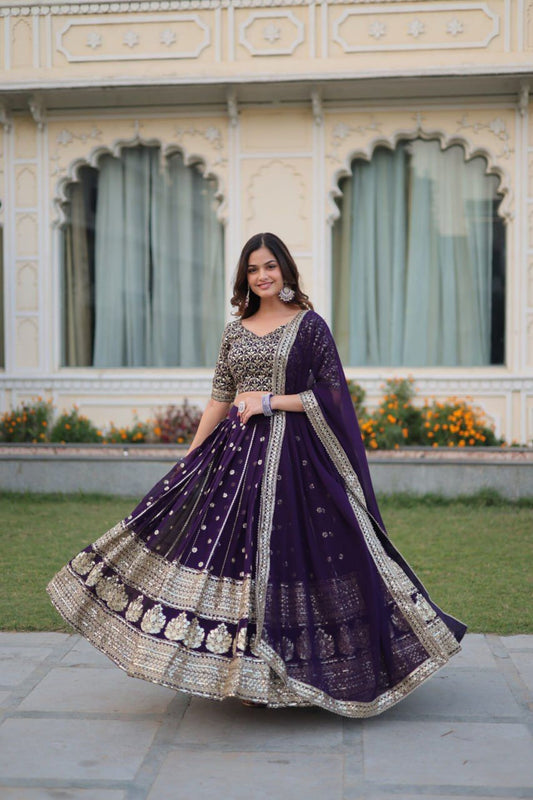 Premium  Blooming adorned with heavy sequins and intricate zari embroidery  Lehenga Choli